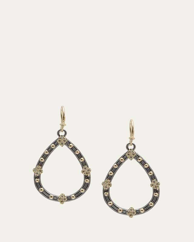 Old World Champagne Diamond Open Pear Earrings, 30mm